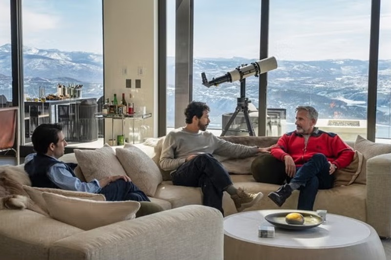 Tech Bros lounging around in the opulent living room of Mountainhead.