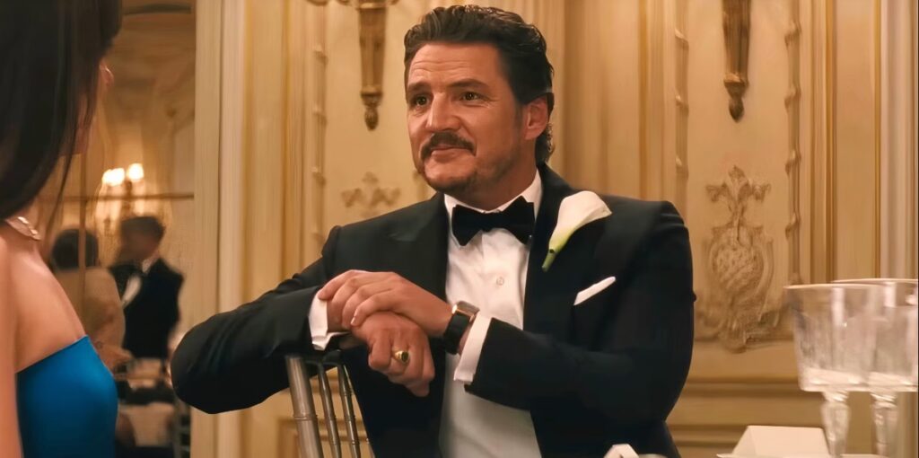 Harry (Pedro Pascal) in a dinner jacket in Materialists