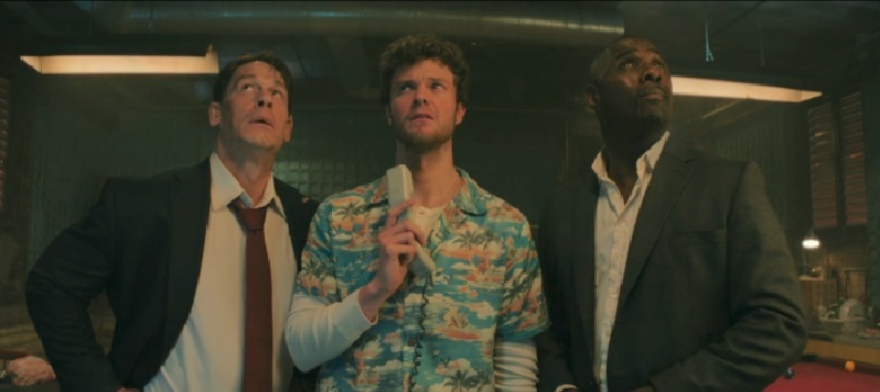 US President, Will Derringer (John Cena), agent Marty Comer (Jack Quaid) and British Prime Minister Sam Clarke (Idris Elba) in Heads of State.