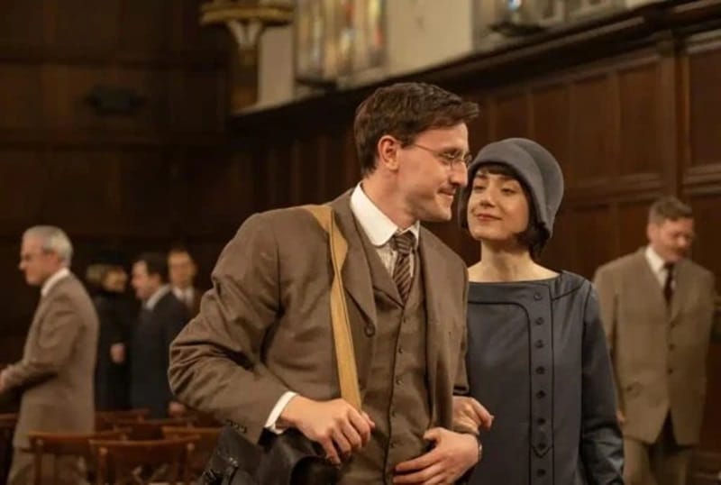 Lionel (Paul Mescal) and Clarissa Roux (Emma Canning) arm in arm in Oxford in The History of Sound