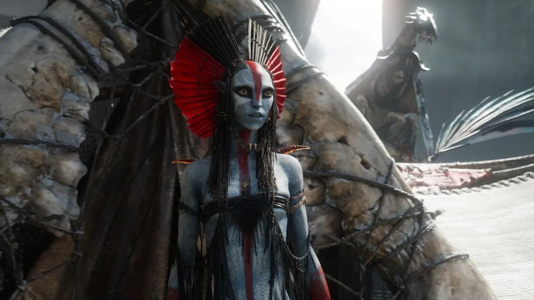 Oona Chaplin as the warlike Varang in Avatar: Fire and Ash.