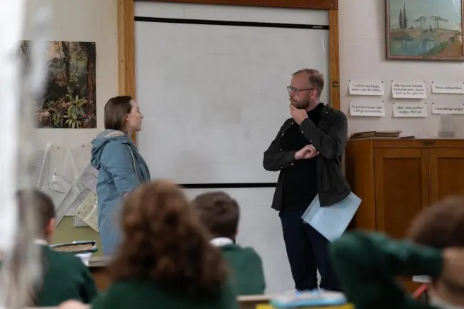 Saoirse Ronan getting direction from Jonatan Etzler on the set of Bad Apples.